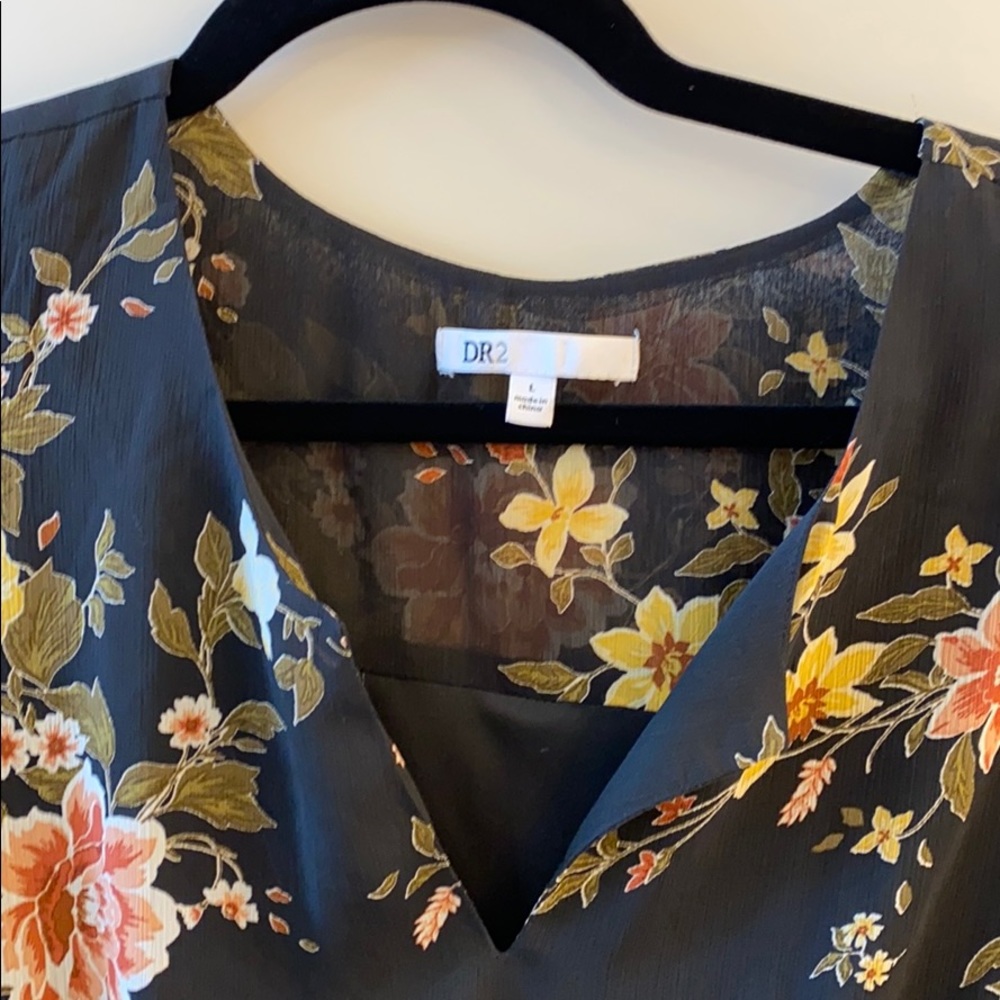 Black and Flowered Dress Tie Waist Sz L - Picture 3 of 5